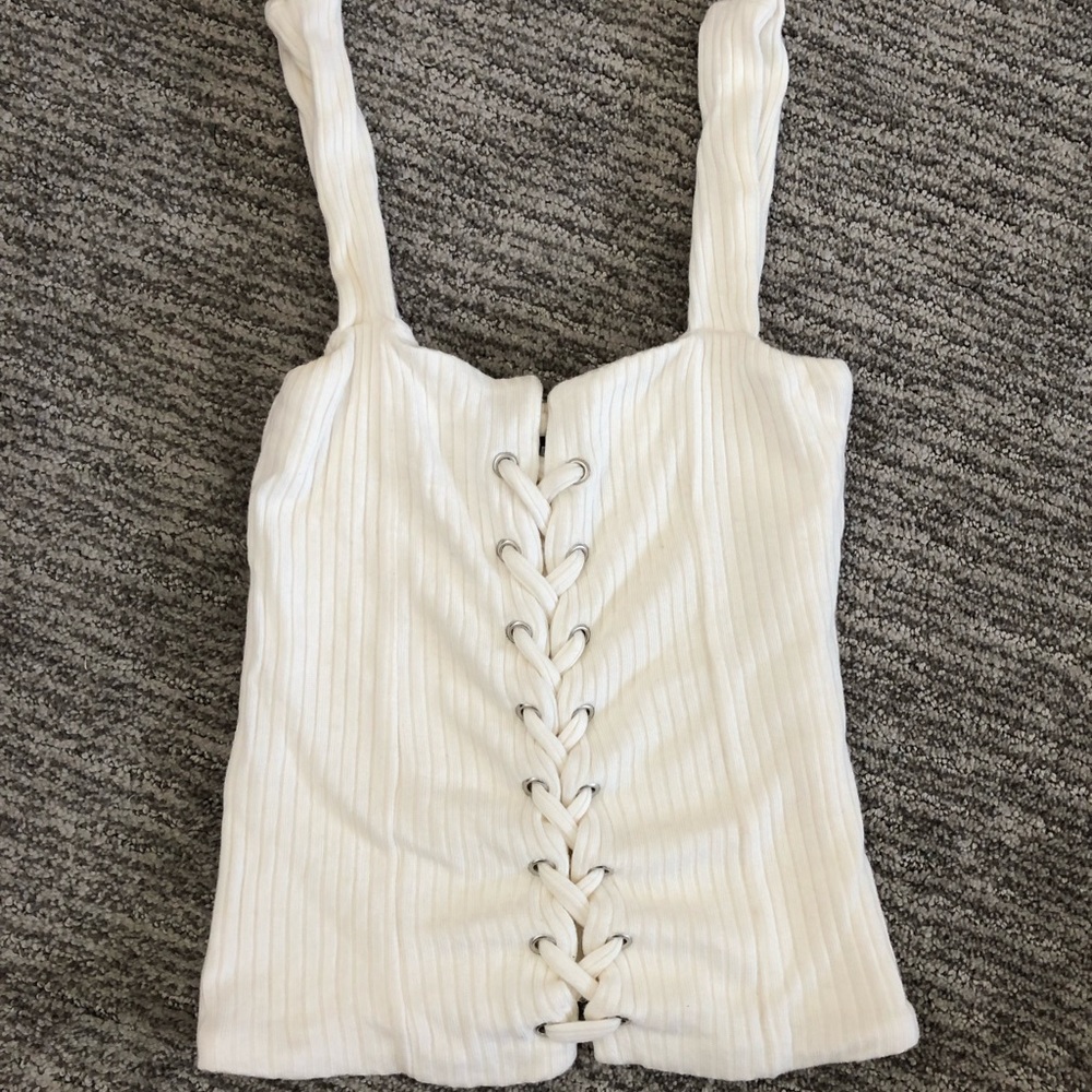 Reformation Sawyer White Lace-Up Tank Top